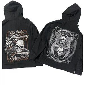 Lethal Threat Hooded Sweatshirt Medium Black Hoodie Skull Motorcycle Biker LOT
